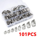 101 Pcs Assorted Stainless Steel Hose Clamp Kit With No Driver Jubilee Clips Set