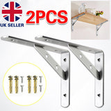 2Pcs Heavy Duty L Shaped Angle Shelf Brackets Support Stainless Wall Mounted