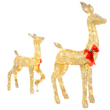 2-Piece Lighted Christmas Deer Family, Outdoor Yard Decoration Set with 210 LEDs Warm White Light, Gold