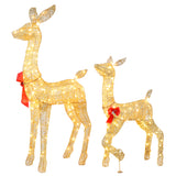 2-Piece Lighted Christmas Deer Family, Outdoor Yard Decoration Set with 210 LEDs Warm White Light, Gold