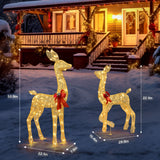 2-Piece Lighted Christmas Deer Family, Outdoor Yard Decoration Set with 210 LEDs Warm White Light, Gold