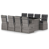 vidaXL 9 Piece Garden Dining Set with Cushions Grey Poly Rattan