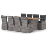 vidaXL 9 Piece Garden Dining Set with Cushions Grey Poly Rattan