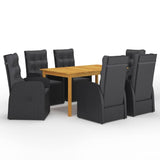 vidaXL 7 Piece Garden Dining Set with Cushions Black Poly Rattan