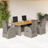 vidaXL 7 Piece Garden Dining Set with Cushions Grey Poly Rattan