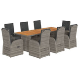 vidaXL 9 Piece Garden Dining Set with Cushions Grey Poly Rattan