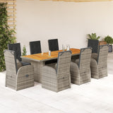 vidaXL 9 Piece Garden Dining Set with Cushions Grey Poly Rattan