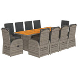 vidaXL 11 Piece Garden Dining Set with Cushions Grey Poly Rattan