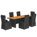 vidaXL 7 Piece Garden Dining Set with Cushions Black Poly Rattan