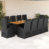 vidaXL 11 Piece Garden Dining Set with Cushions Black Poly Rattan