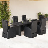 vidaXL 7 Piece Garden Dining Set with Cushions Black Poly Rattan