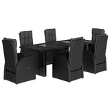 vidaXL 7 Piece Garden Dining Set with Cushions Black Poly Rattan