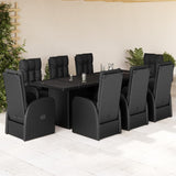 vidaXL 9 Piece Garden Dining Set with Cushions Black Poly Rattan