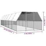 vidaXL Chicken Cage 3x12x2 m Galvanised Steel