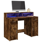 vidaXL Desk with LED Lights Smoked Oak 120x55x91 cm Engineered Wood