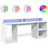 vidaXL Desk with LED Lights White 200x55x91 cm Engineered Wood