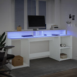 vidaXL Desk with LED Lights White 200x55x91 cm Engineered Wood