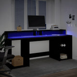 vidaXL Desk with LED Lights Black 200x55x91 cm Engineered Wood