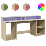 vidaXL Desk with LED Lights Sonoma Oak 200x55x91 cm Engineered Wood