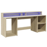 vidaXL Desk with LED Lights Sonoma Oak 200x55x91 cm Engineered Wood