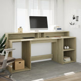 vidaXL Desk with LED Lights Sonoma Oak 200x55x91 cm Engineered Wood