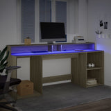 vidaXL Desk with LED Lights Sonoma Oak 200x55x91 cm Engineered Wood