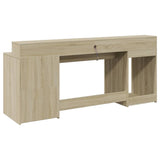 vidaXL Desk with LED Lights Sonoma Oak 200x55x91 cm Engineered Wood