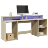 vidaXL Desk with LED Lights Sonoma Oak 200x55x91 cm Engineered Wood