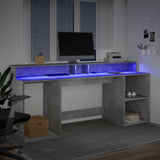 vidaXL Desk with LED Lights Concrete Grey 200x55x91 cm Engineered Wood