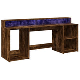 vidaXL Desk with LED Lights Smoked Oak 200x55x91 cm Engineered Wood