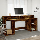 vidaXL Desk with LED Lights Smoked Oak 200x55x91 cm Engineered Wood