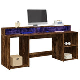 vidaXL Desk with LED Lights Smoked Oak 200x55x91 cm Engineered Wood