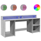 vidaXL Desk with LED Lights Grey Sonoma 200x55x91 cm Engineered Wood