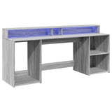 vidaXL Desk with LED Lights Grey Sonoma 200x55x91 cm Engineered Wood