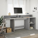 vidaXL Desk with LED Lights Grey Sonoma 200x55x91 cm Engineered Wood