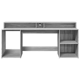 vidaXL Desk with LED Lights Grey Sonoma 200x55x91 cm Engineered Wood