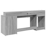 vidaXL Desk with LED Lights Grey Sonoma 200x55x91 cm Engineered Wood