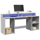 vidaXL Desk with LED Lights Grey Sonoma 200x55x91 cm Engineered Wood