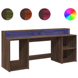 vidaXL Desk with LED Lights Brown Oak 200x55x91 cm Engineered Wood