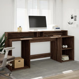 vidaXL Desk with LED Lights Brown Oak 200x55x91 cm Engineered Wood