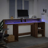 vidaXL Desk with LED Lights Brown Oak 200x55x91 cm Engineered Wood