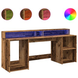 vidaXL Desk with LED Lights Old Wood 200x55x91 cm Engineered Wood