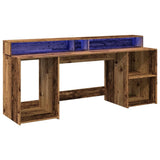 vidaXL Desk with LED Lights Old Wood 200x55x91 cm Engineered Wood