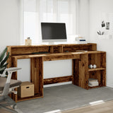 vidaXL Desk with LED Lights Old Wood 200x55x91 cm Engineered Wood