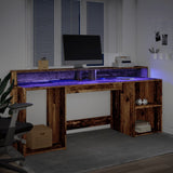 vidaXL Desk with LED Lights Old Wood 200x55x91 cm Engineered Wood