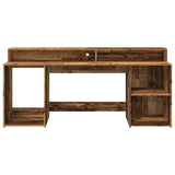 vidaXL Desk with LED Lights Old Wood 200x55x91 cm Engineered Wood