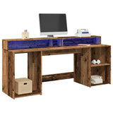 vidaXL Desk with LED Lights Old Wood 200x55x91 cm Engineered Wood