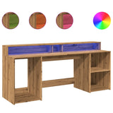 vidaXL Desk with LED Lights Artisian Oak 200x55x91 cm Engineered Wood