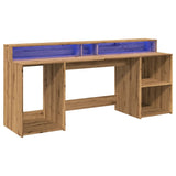 vidaXL Desk with LED Lights Artisian Oak 200x55x91 cm Engineered Wood