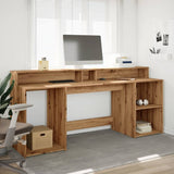 vidaXL Desk with LED Lights Artisian Oak 200x55x91 cm Engineered Wood